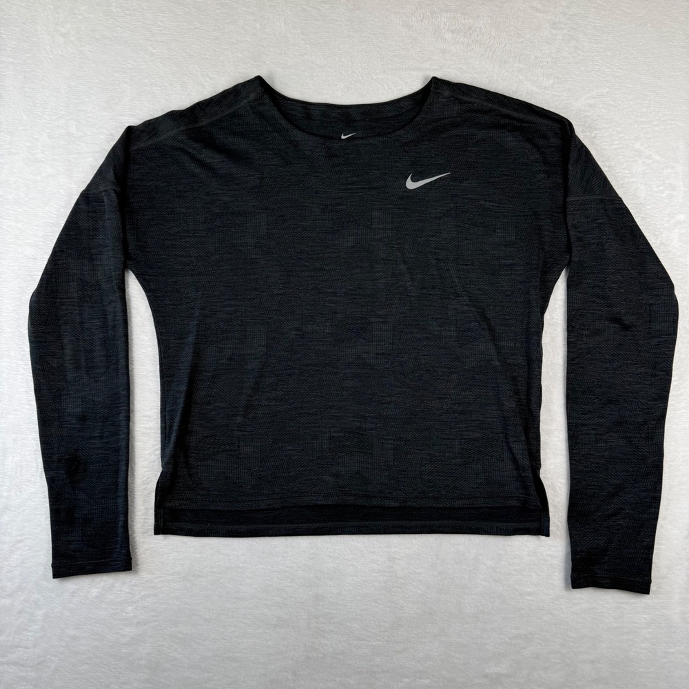 Nike Dri-FIT Womens‎ Small Gray Textured Long Sleeve Running Training Top